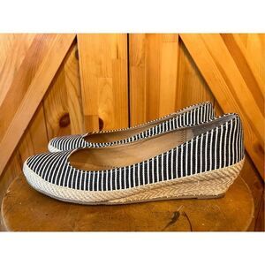 American Eagle Ella Womens 9.5 Black/White Cushion Espadrille Wedge Shoes